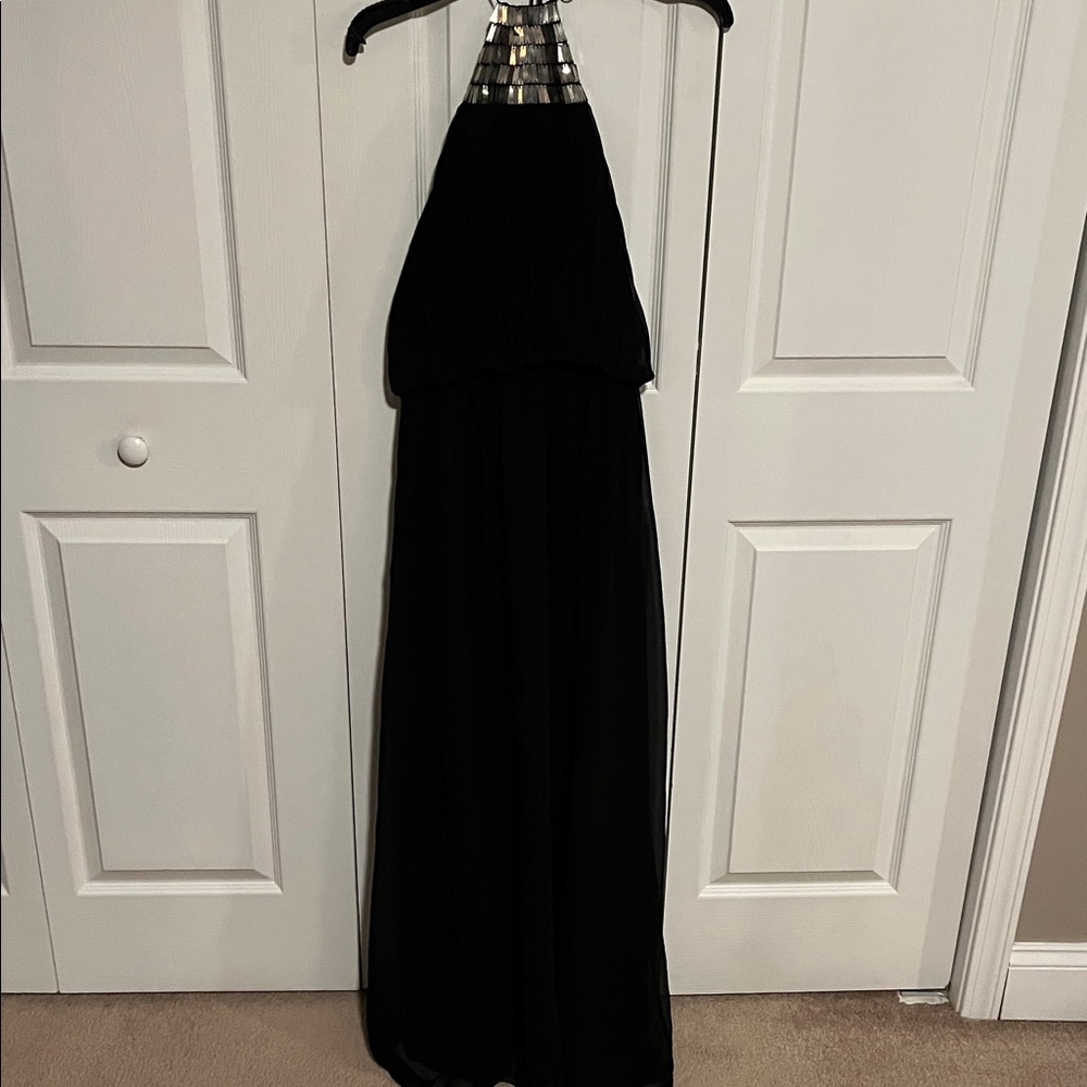 Vince Camuto Black Halter dress with Silver Neckline